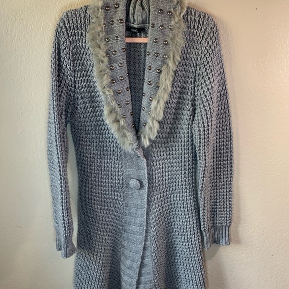 NWOT-Sioni- Long Sweater Jacket Grey DYDE Rabit Fur - Picture 2 of 12